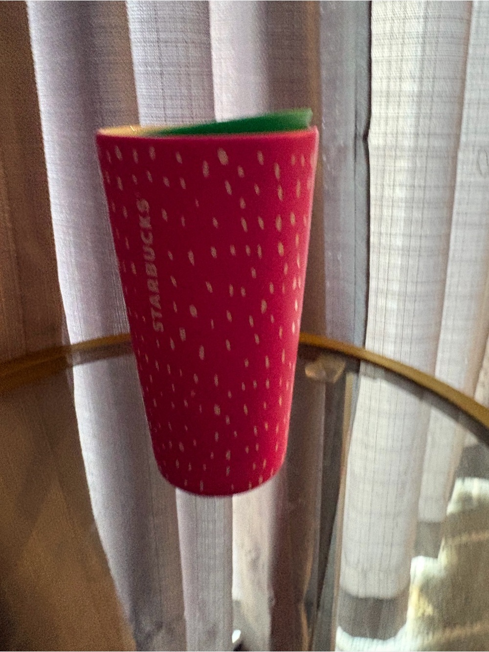 Starbucks Hot Pink Travel Tumbler with White Seed Dot Pattern